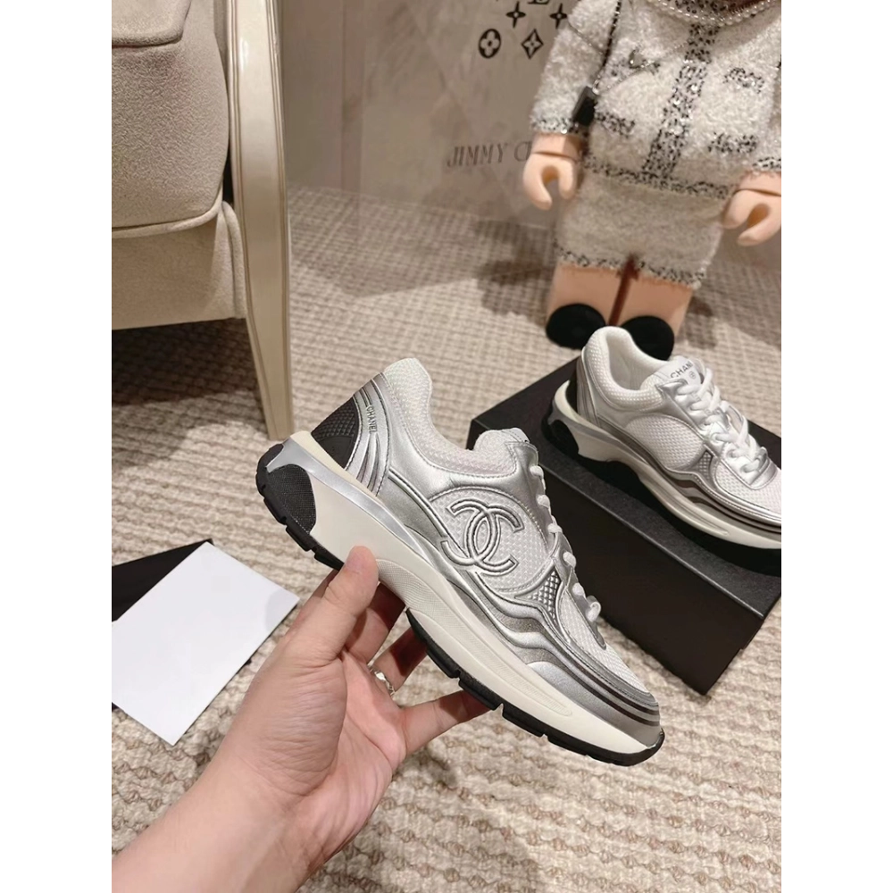 Chanel CC Logo Sneaker White Silver,CHANEL SNEAKERS,Other Brand Reps Sneakers