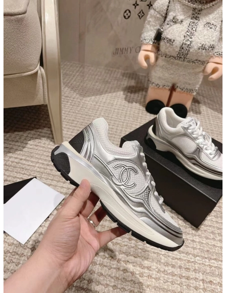 Chanel CC Logo Sneaker White Silver,CHANEL SNEAKERS,Other Brand Reps Sneakers