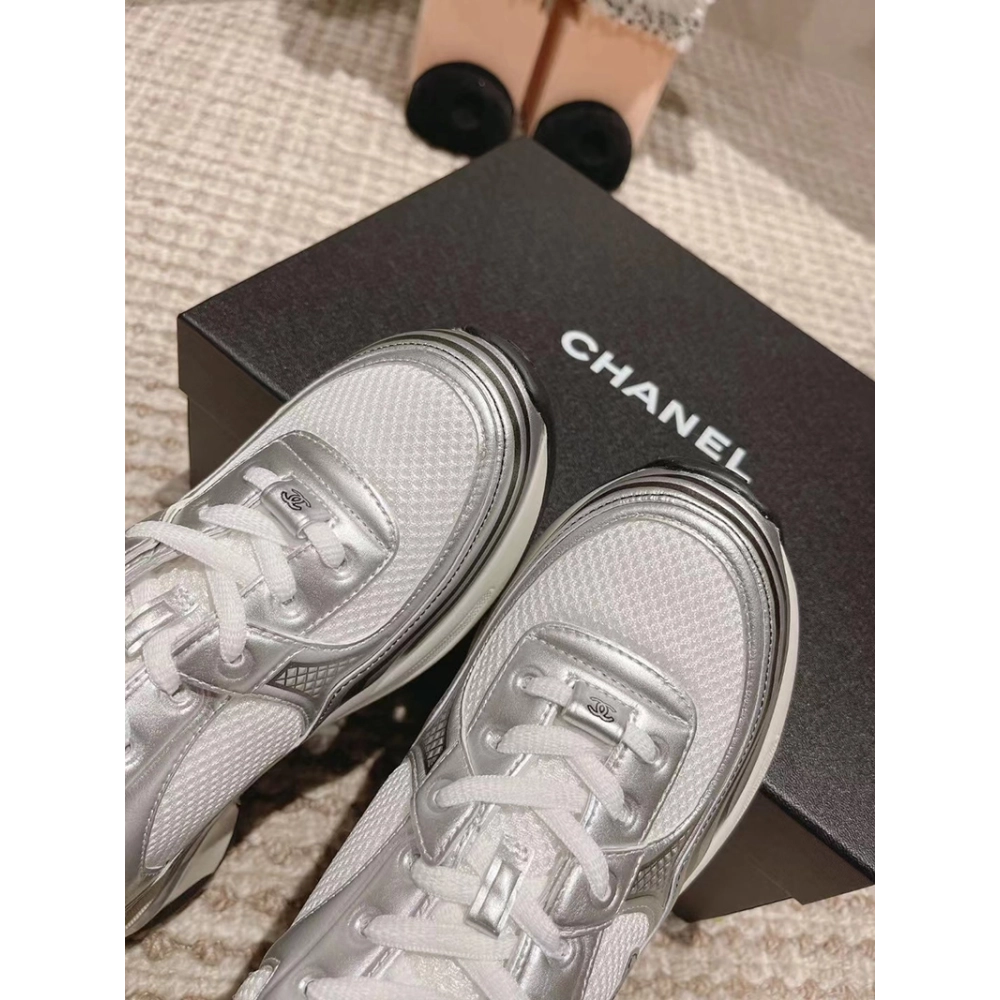 Chanel CC Logo Sneaker White Silver,CHANEL SNEAKERS,Other Brand Reps Sneakers