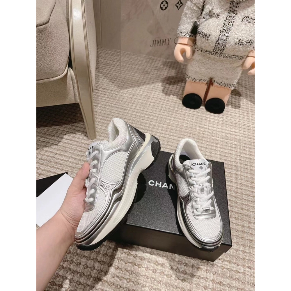 Chanel CC Logo Sneaker White Silver,CHANEL SNEAKERS,Other Brand Reps Sneakers