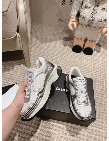 Chanel CC Logo Sneaker White Silver,CHANEL SNEAKERS,Other Brand Reps Sneakers