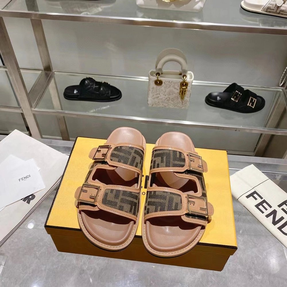 Fendi Feel Brown FF fabric slides,FENDI Reps Sneakers,Other Brand Reps Sneakers