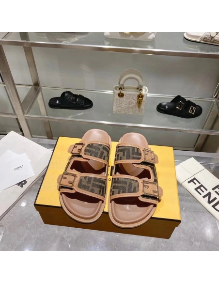 Fendi Feel Brown FF fabric slides,FENDI Reps Sneakers,Other Brand Reps Sneakers