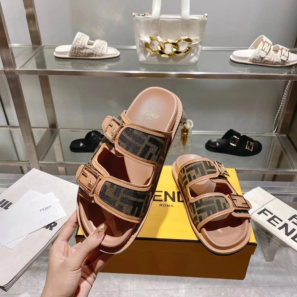 Fendi Feel Brown FF fabric slides,FENDI Reps Sneakers,Other Brand Reps Sneakers