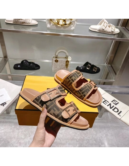 Fendi Feel Brown FF fabric slides,FENDI Reps Sneakers,Other Brand Reps Sneakers