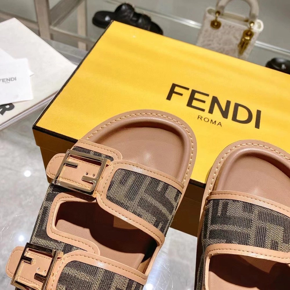 Fendi Feel Brown FF fabric slides,FENDI Reps Sneakers,Other Brand Reps Sneakers