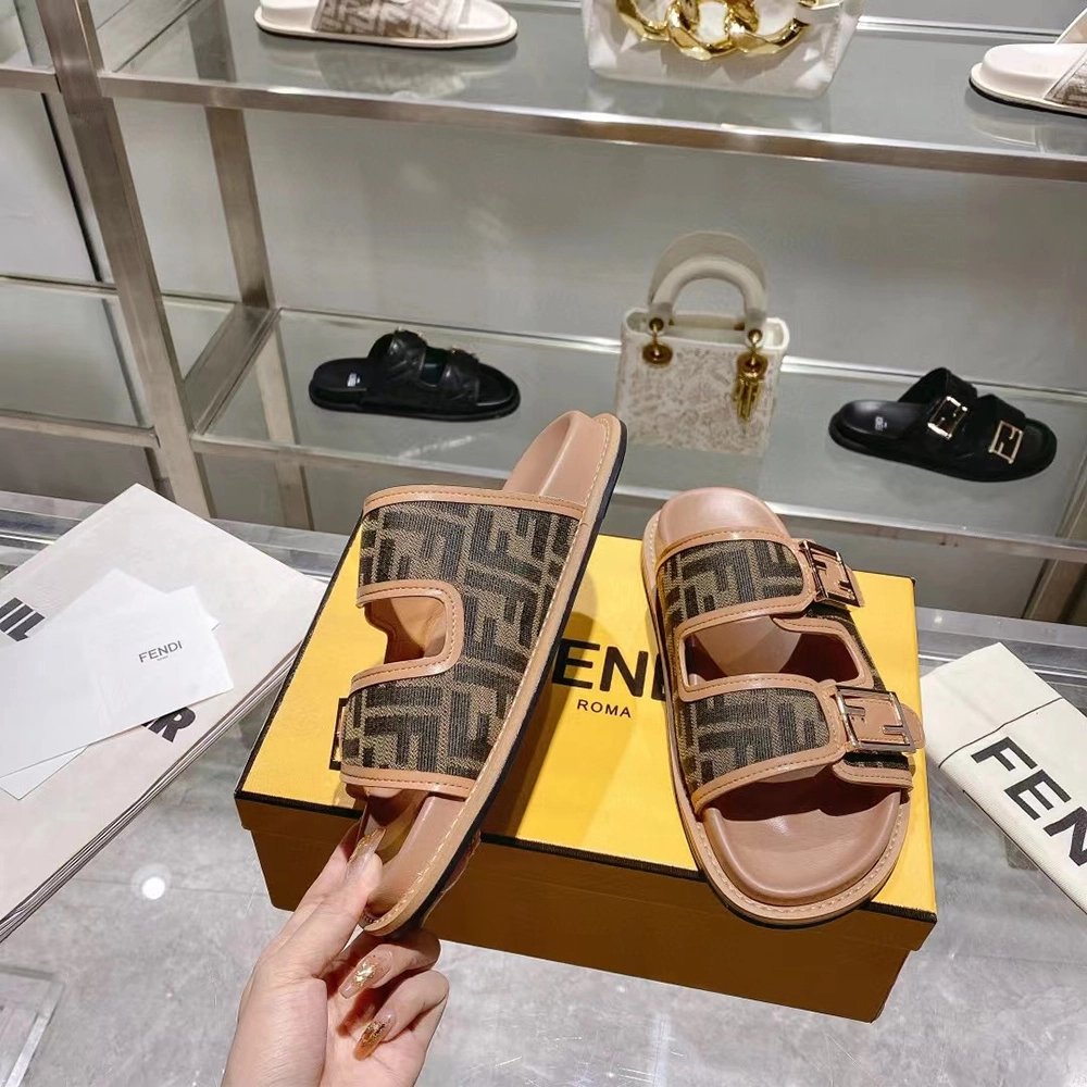 Fendi Feel Brown FF fabric slides,FENDI Reps Sneakers,Other Brand Reps Sneakers