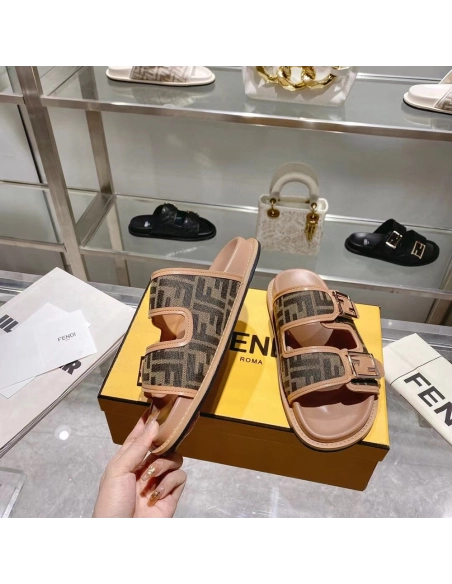 Fendi Feel Brown FF fabric slides,FENDI Reps Sneakers,Other Brand Reps Sneakers