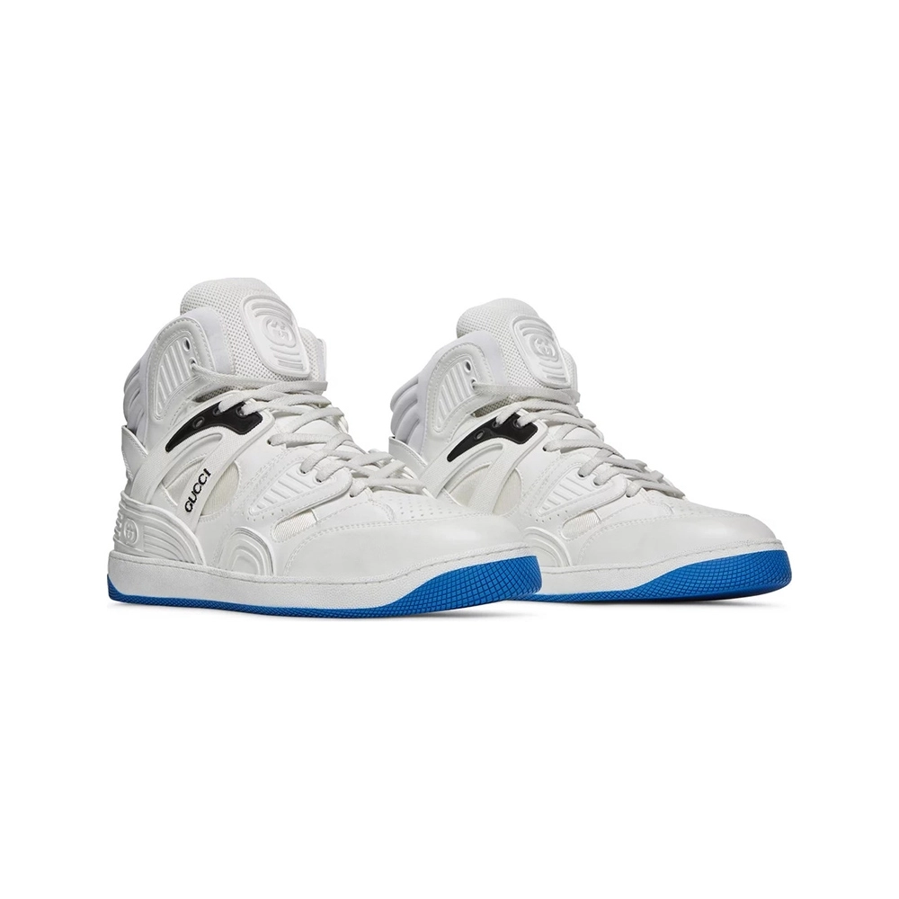 Gucci Basket High Sneaker White Blue,GUCCI SHOES Reps,Other Brand Reps Sneakers