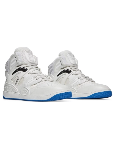Gucci Basket High Sneaker White Blue,GUCCI SHOES Reps,Other Brand Reps Sneakers