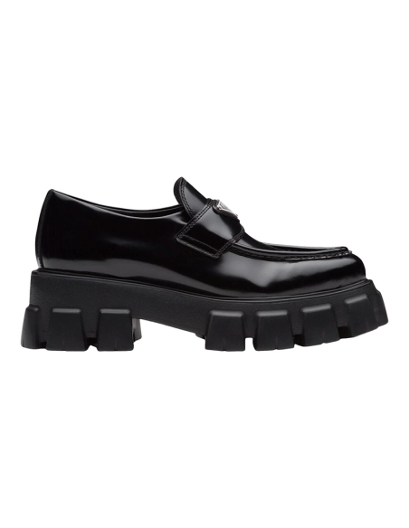 Prada Monolith 55mm Pointy Loafer Black Brushed Leather,PRADA SNEAKER,Other Brand Reps Sneakers