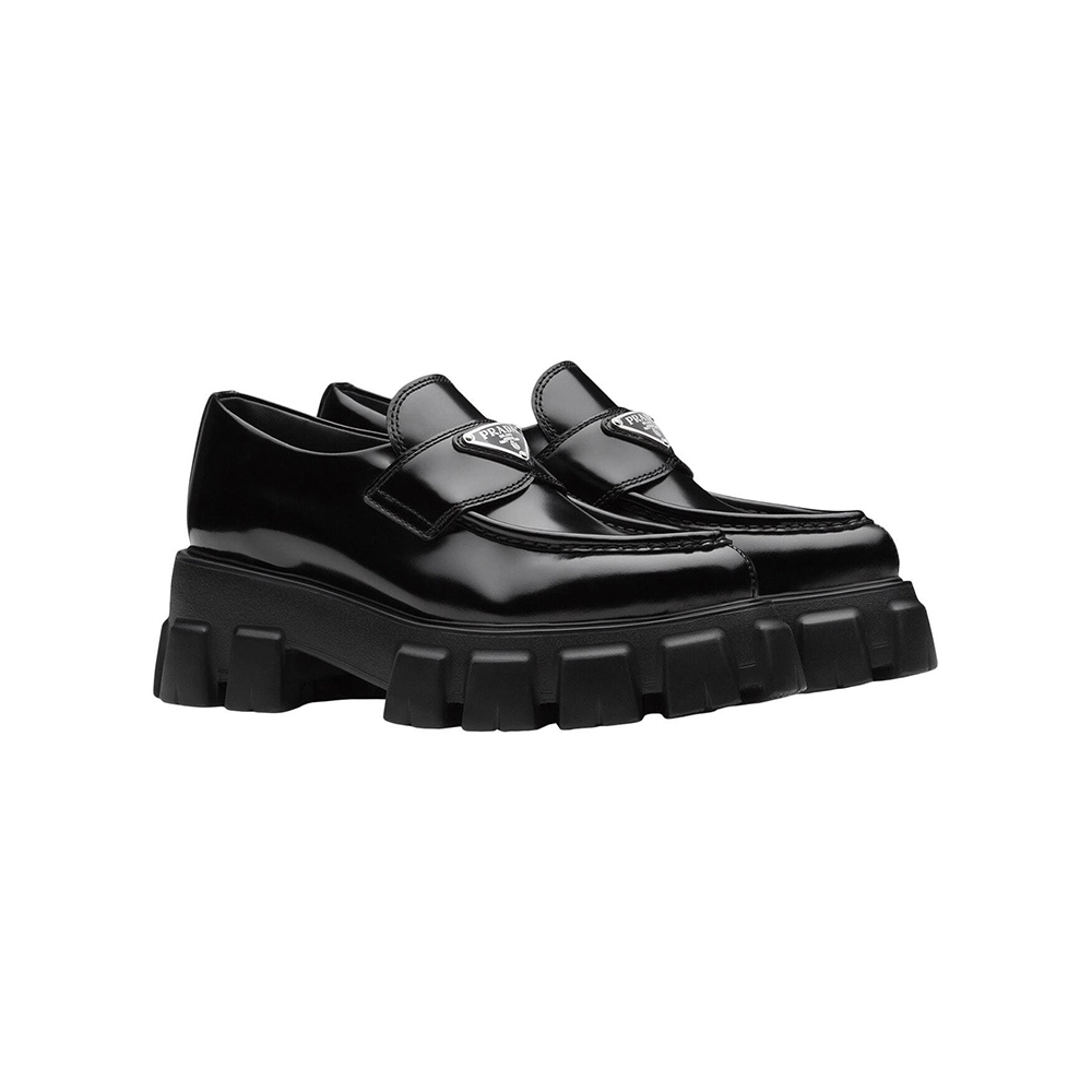 Prada Monolith 55mm Pointy Loafer Black Brushed Leather,PRADA SNEAKER,Other Brand Reps Sneakers