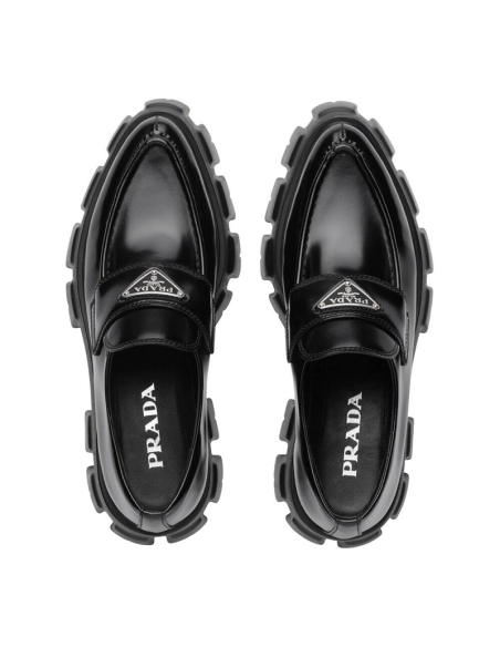 Prada Monolith 55mm Pointy Loafer Black Brushed Leather,PRADA SNEAKER,Other Brand Reps Sneakers