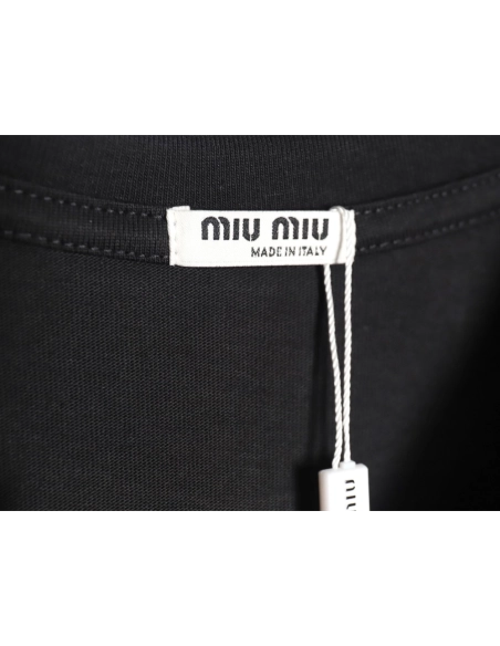 Miu Miu 24SS rhinestone lettering short-sleeved T-shirt,All order with free shipping Miu Miu