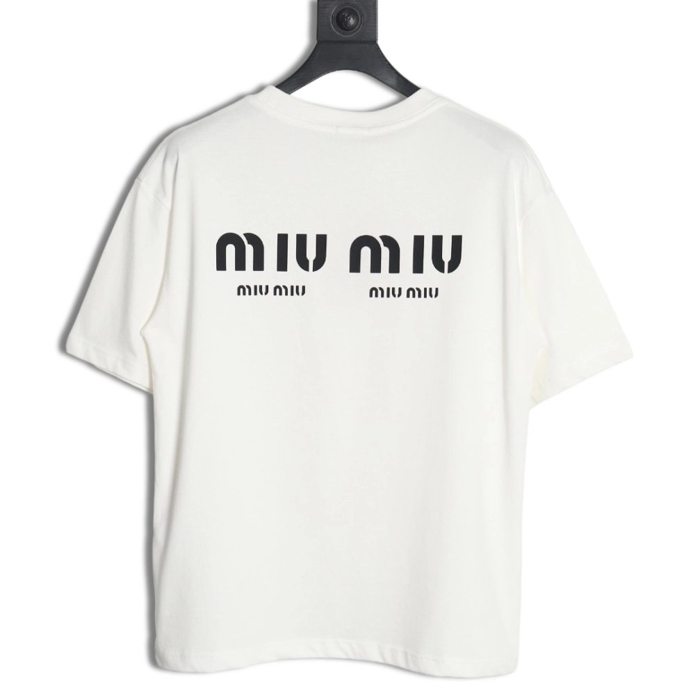 Miu Miu 24SS rhinestone lettering short-sleeved T-shirt,All order with free shipping Miu Miu