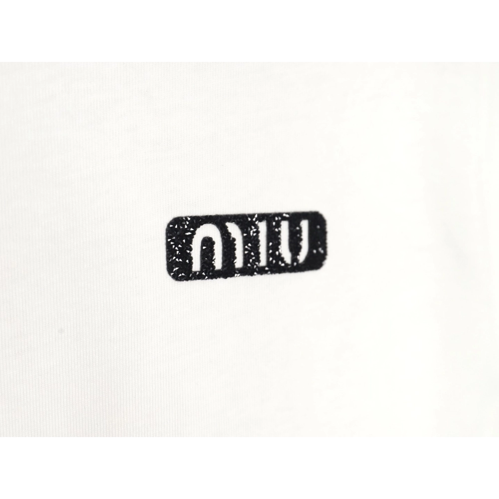 Miu Miu 24SS rhinestone lettering short-sleeved T-shirt,All order with free shipping Miu Miu