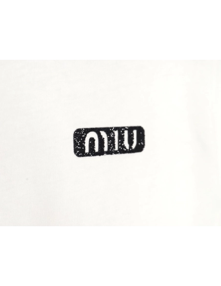 Miu Miu 24SS rhinestone lettering short-sleeved T-shirt,All order with free shipping Miu Miu