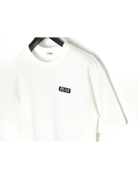 Miu Miu 24SS rhinestone lettering short-sleeved T-shirt,All order with free shipping Miu Miu