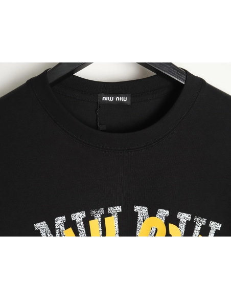 Miu Miu 24SS Blurred Letters Short Sleeve T-Shirt TSK1,All order with free shipping Miu Miu