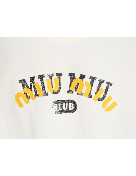 Miu Miu 24SS Blurred Letters Short Sleeve T-Shirt,All order with free shipping Miu Miu
