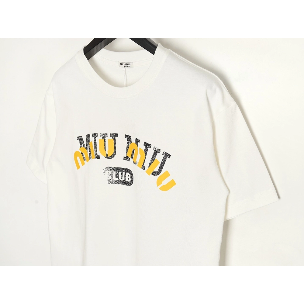 Miu Miu 24SS Blurred Letters Short Sleeve T-Shirt,All order with free shipping Miu Miu