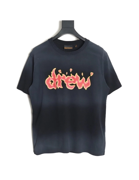 Drew House 23SS flame letter washed short-sleeved T-shirt,All order with free shipping drew house