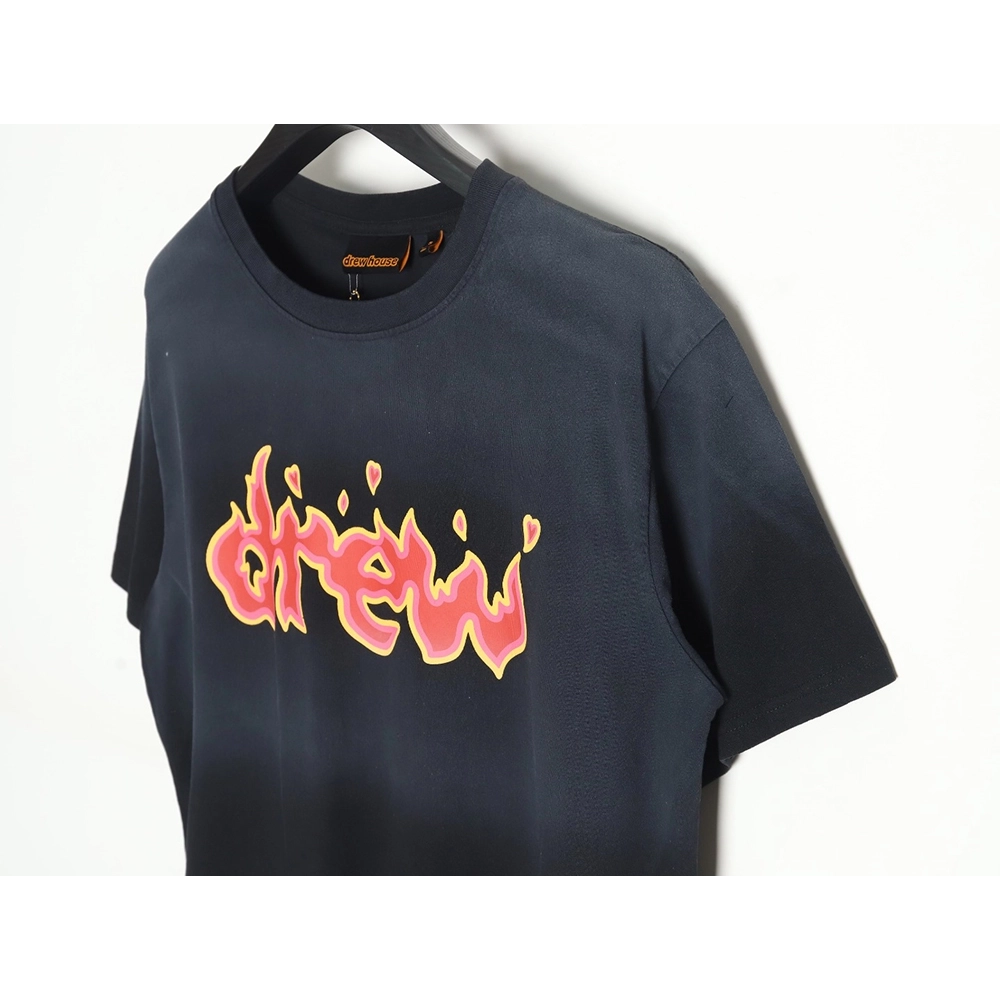 Drew House 23SS flame letter washed short-sleeved T-shirt,All order with free shipping drew house