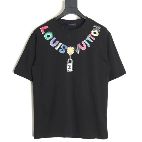 Reps Louis Vuitton Colorful Necklace Pendant Short Sleeve T-Shirt TSK2,All order with free shipping Reps Louis Vuitton