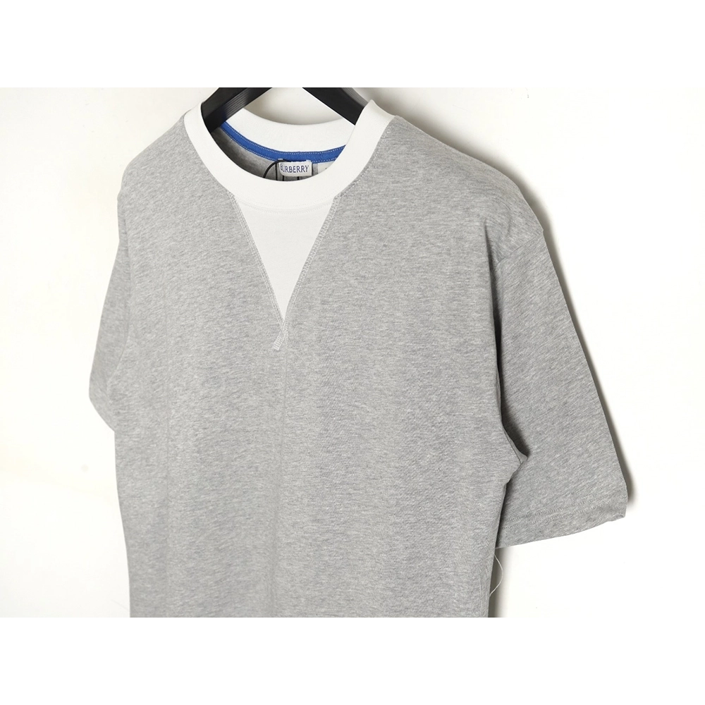 Burberry V-neck stitching round fake two-piece hem warhorse short-sleeved T-shirt,All order with free shipping Burberry