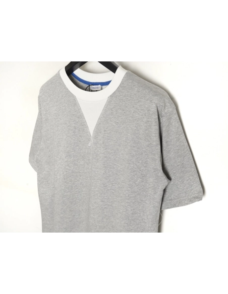 Burberry V-neck stitching round fake two-piece hem warhorse short-sleeved T-shirt,All order with free shipping Burberry