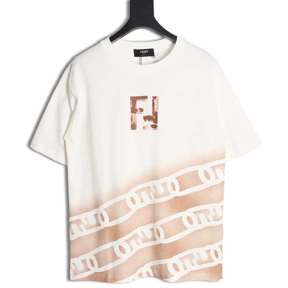 Fendi 24ss double F letter hand-painted gradient short-sleeved T-shirt,All order with free shipping Fendi