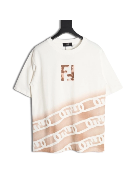 Fendi 24ss double F letter hand-painted gradient short-sleeved T-shirt,All order with free shipping Fendi