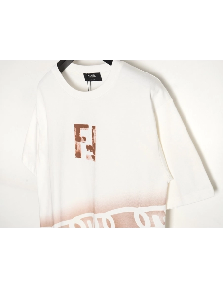 Fendi 24ss double F letter hand-painted gradient short-sleeved T-shirt,All order with free shipping Fendi