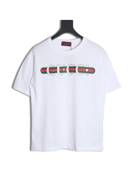 Reps Gucci 24SS belt lettering short-sleeved T-shirt,All order with free shipping Reps Gucci