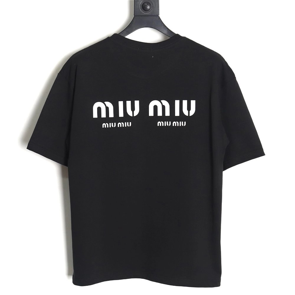 Miu Miu 24SS rhinestone lettering short-sleeved T-shirt,All order with free shipping Miu Miu