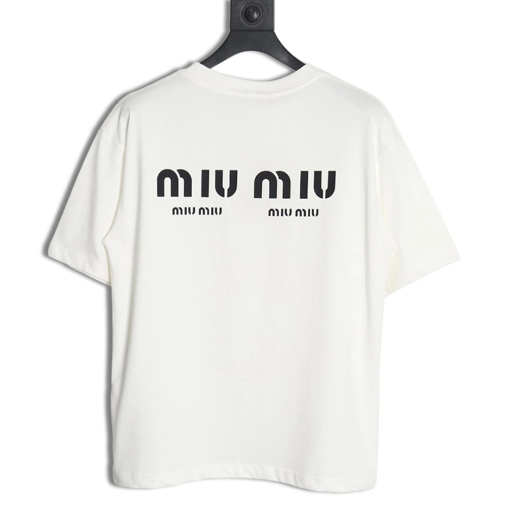 Miu Miu 24SS rhinestone lettering short-sleeved T-shirt,All order with free shipping Miu Miu