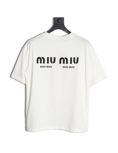 Miu Miu 24SS rhinestone lettering short-sleeved T-shirt,All order with free shipping Miu Miu