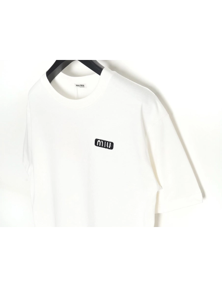 Miu Miu 24SS rhinestone lettering short-sleeved T-shirt,All order with free shipping Miu Miu