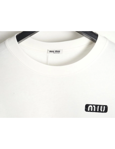 Miu Miu 24SS rhinestone lettering short-sleeved T-shirt,All order with free shipping Miu Miu