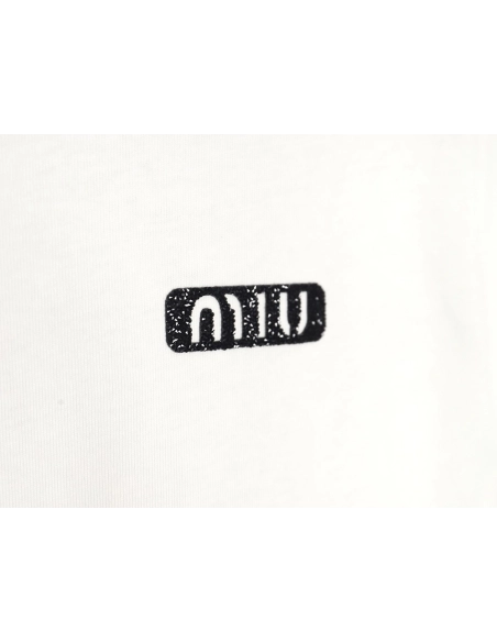 Miu Miu 24SS rhinestone lettering short-sleeved T-shirt,All order with free shipping Miu Miu