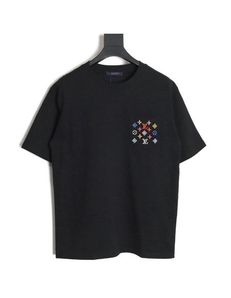 Reps Louis Vuitton Pocket Colorful Presbyopia Colorful Embroidered Short Sleeve T-Shirt,All order with free shipping Reps Louis 
