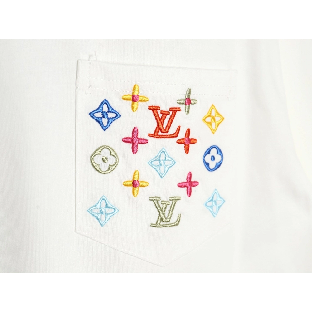 Reps Louis Vuitton Pocket Colorful Presbyopia Colorful Embroidered Short Sleeve T-Shirt,All order with free shipping Reps Louis 