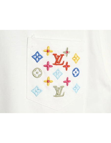Reps Louis Vuitton Pocket Colorful Presbyopia Colorful Embroidered Short Sleeve T-Shirt,All order with free shipping Reps Louis 