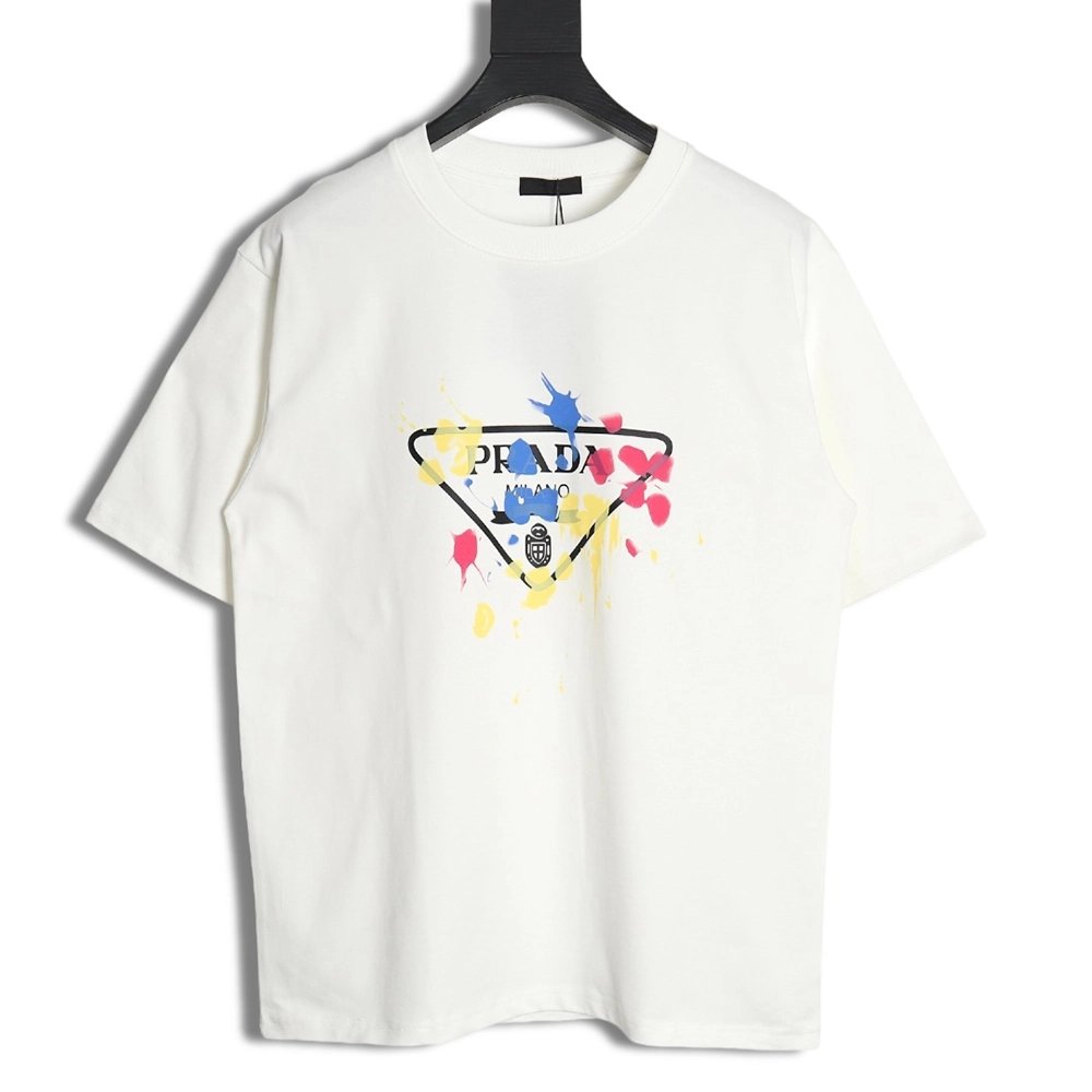 Prada 24ss colorful graffiti triangle logo printed short-sleeved T-shirt,All order with free shipping Prada