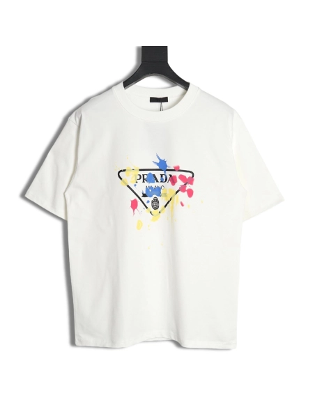 Prada 24ss colorful graffiti triangle logo printed short-sleeved T-shirt,All order with free shipping Prada