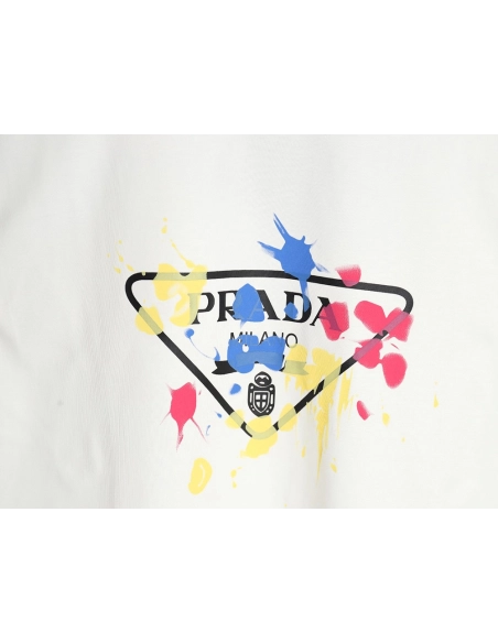 Prada 24ss colorful graffiti triangle logo printed short-sleeved T-shirt,All order with free shipping Prada