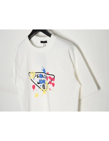 Prada 24ss colorful graffiti triangle logo printed short-sleeved T-shirt,All order with free shipping Prada
