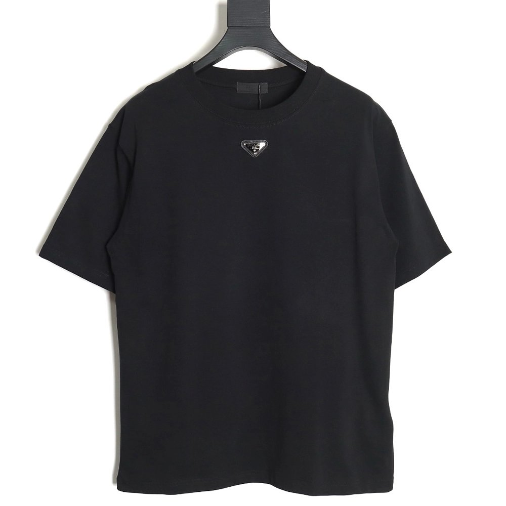 Prada collar metal triangle logo short-sleeved T-shirt,All order with free shipping Prada