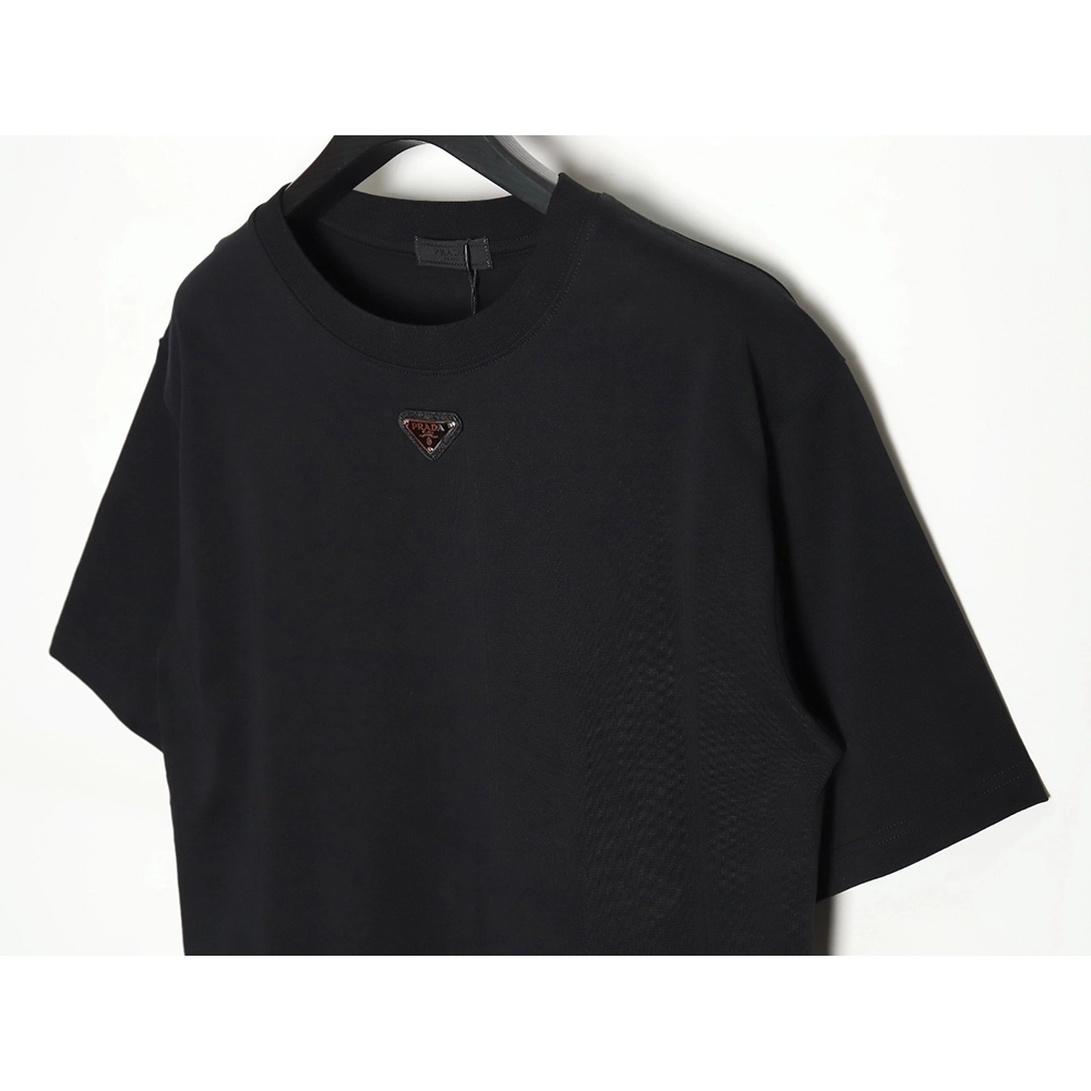 Prada collar metal triangle logo short-sleeved T-shirt,All order with free shipping Prada
