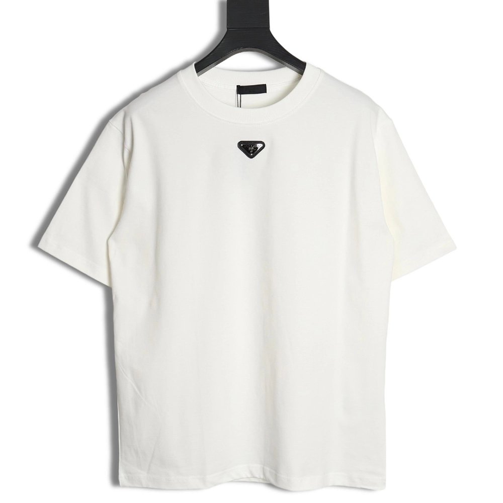 Prada collar metal triangle logo short-sleeved T-shirt,All order with free shipping Prada